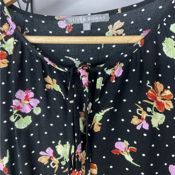 Oliver Bonas Floral Crepe Blouse Tie Neck Shirt Top UK 14 - Picture 3 of 5